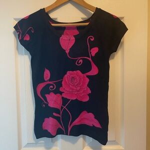 Black Top with Pink Floral Design